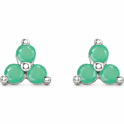 14K Gold Natural Chrysoprase Three-Stone Cluster Earrings — 14K White Gold, view 2