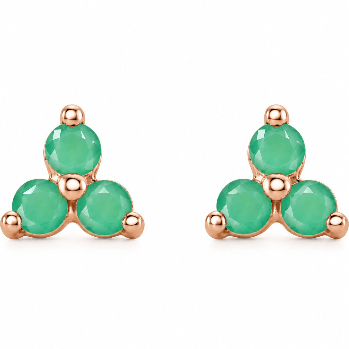 14K Gold Natural Chrysoprase Three-Stone Cluster Earrings — 14K Rose Gold, view 2