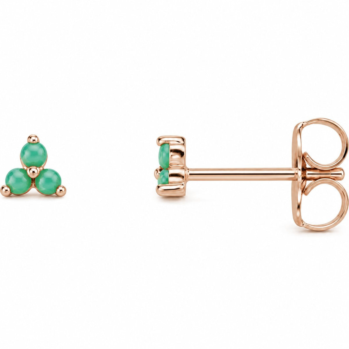 14K Gold Natural Chrysoprase Three-Stone Cluster Earrings — 14K Rose Gold, view 1