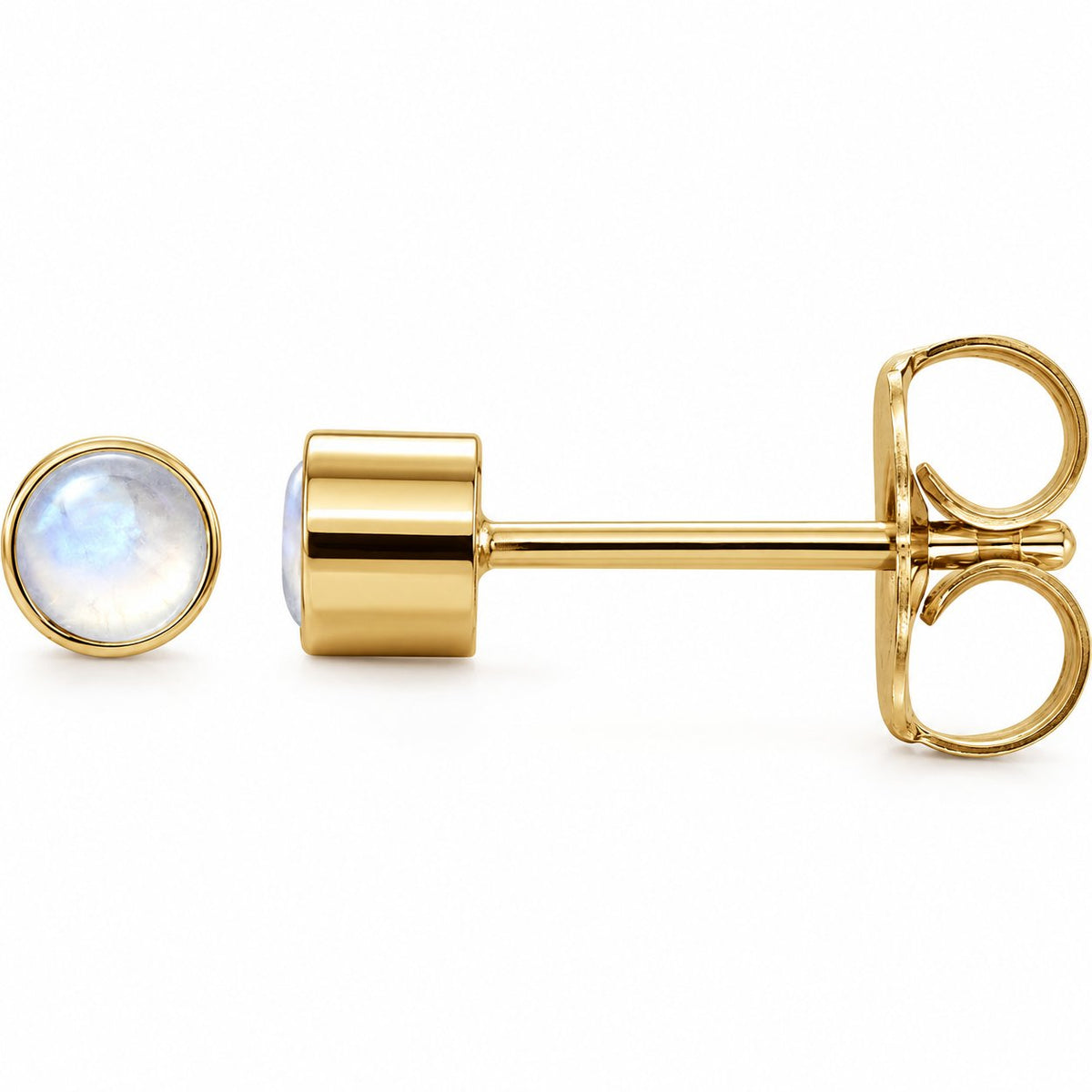 14K Yellow Gold Natural Rainbow Moonstone Bezel Stud Earrings — representative view 1