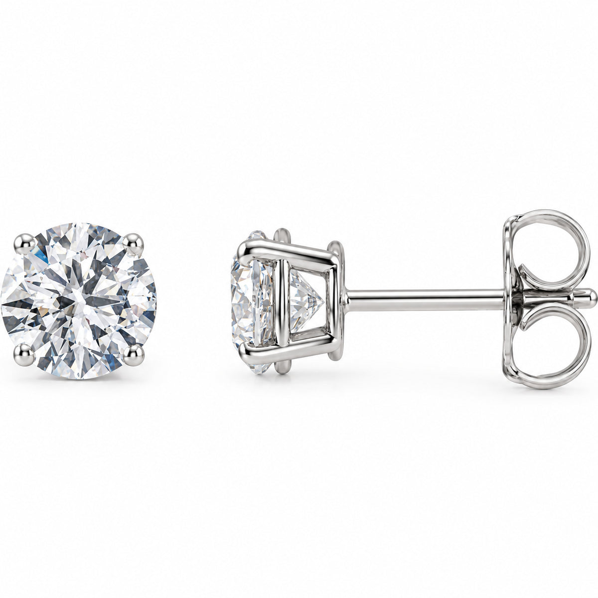 Round 4-Prong Lightweight Stud Earrings — 14K White Gold — 7.25mm — 3 CTW — view 1