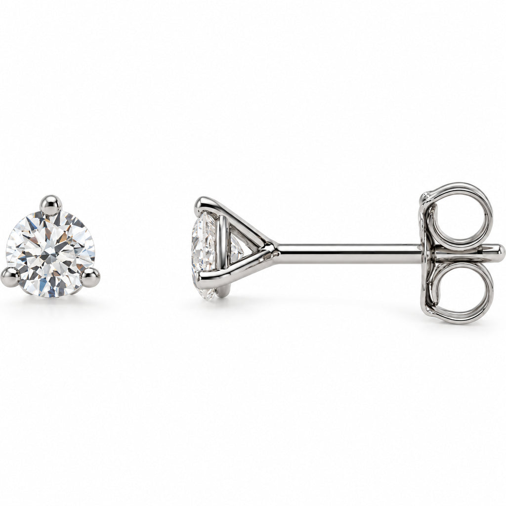 Three-prong lab-grown diamond stud earrings — 14K White Gold — 2.5mm — 1/8 CTW — view 1