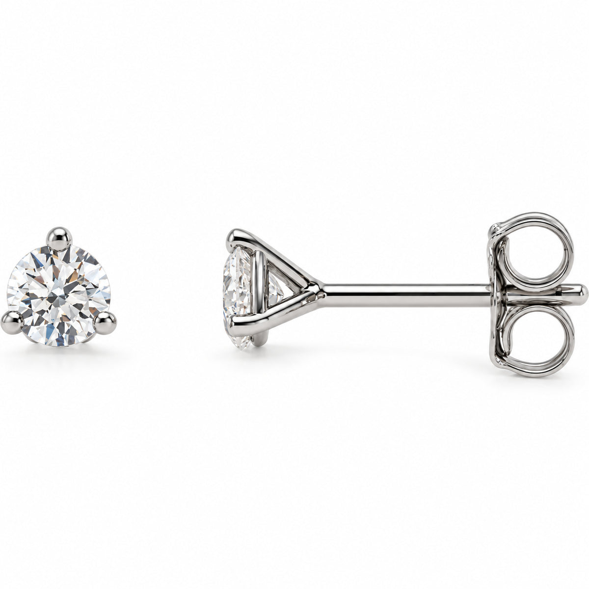 Three-prong lab-grown diamond stud earrings — 14K White Gold — 2.5mm — 1/8 CTW — view 1