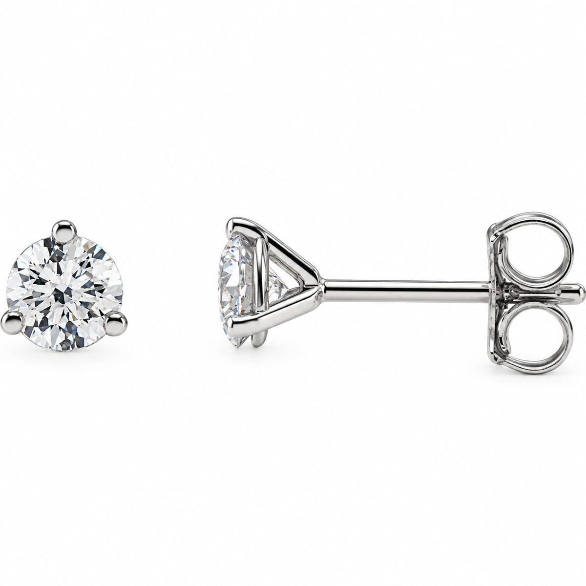 Three-prong lab-grown diamond stud earrings — 14K White Gold — 4mm — 1/2 CTW — view 1
