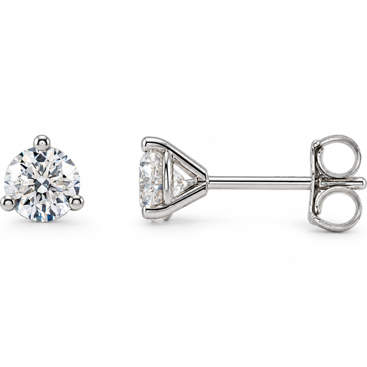 Three-prong lab-grown diamond stud earrings — 14K White Gold — 4.5mm — 3/4 CTW — view 1