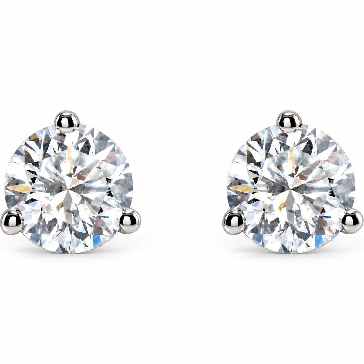 14K Gold 1 CTW Lab-Grown Diamond 3-Prong Cocktail Stud Earrings — 14K White Gold, view 2