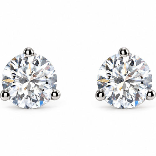 14K Gold 1 CTW Lab-Grown Diamond 3-Prong Cocktail Stud Earrings — 14K White Gold, view 2