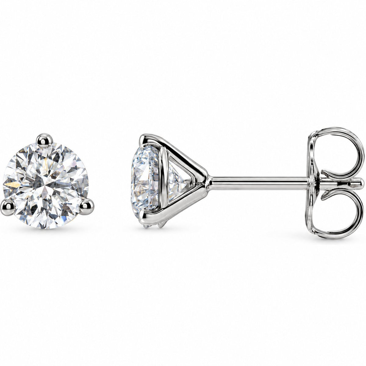 14K Gold 1 CTW Lab-Grown Diamond 3-Prong Cocktail Stud Earrings — 14K White Gold, view 1