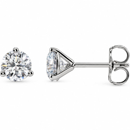 14K Gold 1 CTW Lab-Grown Diamond 3-Prong Cocktail Stud Earrings — 14K White Gold, view 1