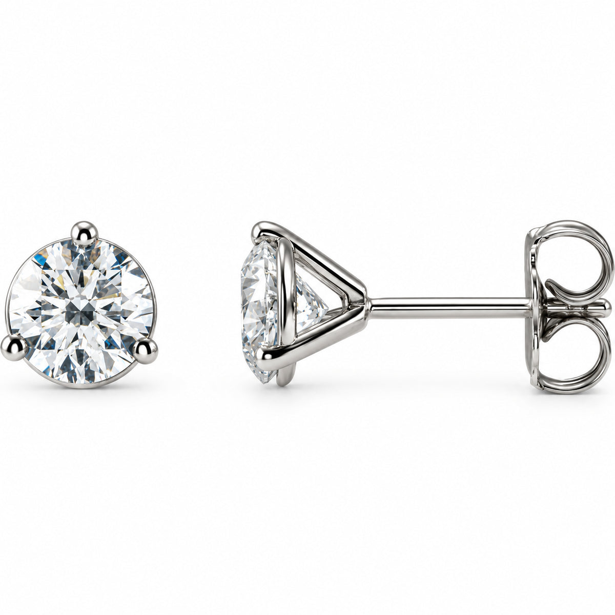 Three-prong lab-grown diamond stud earrings — 14K White Gold — 5.5mm — 1 1/5 CTW — view 1