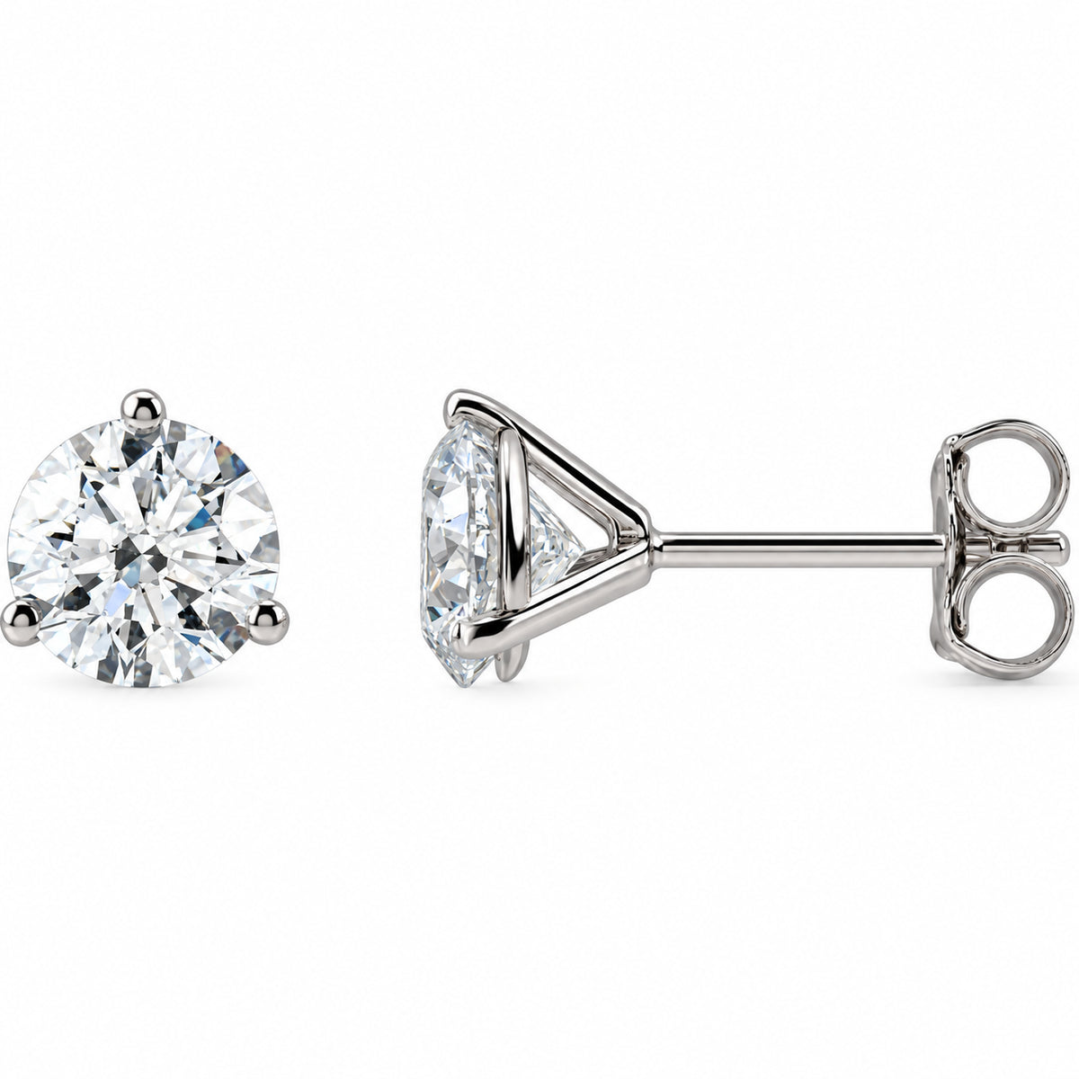 Three-prong lab-grown diamond stud earrings — 14K White Gold — 5.75mm — 1 1/2 CTW — view 1