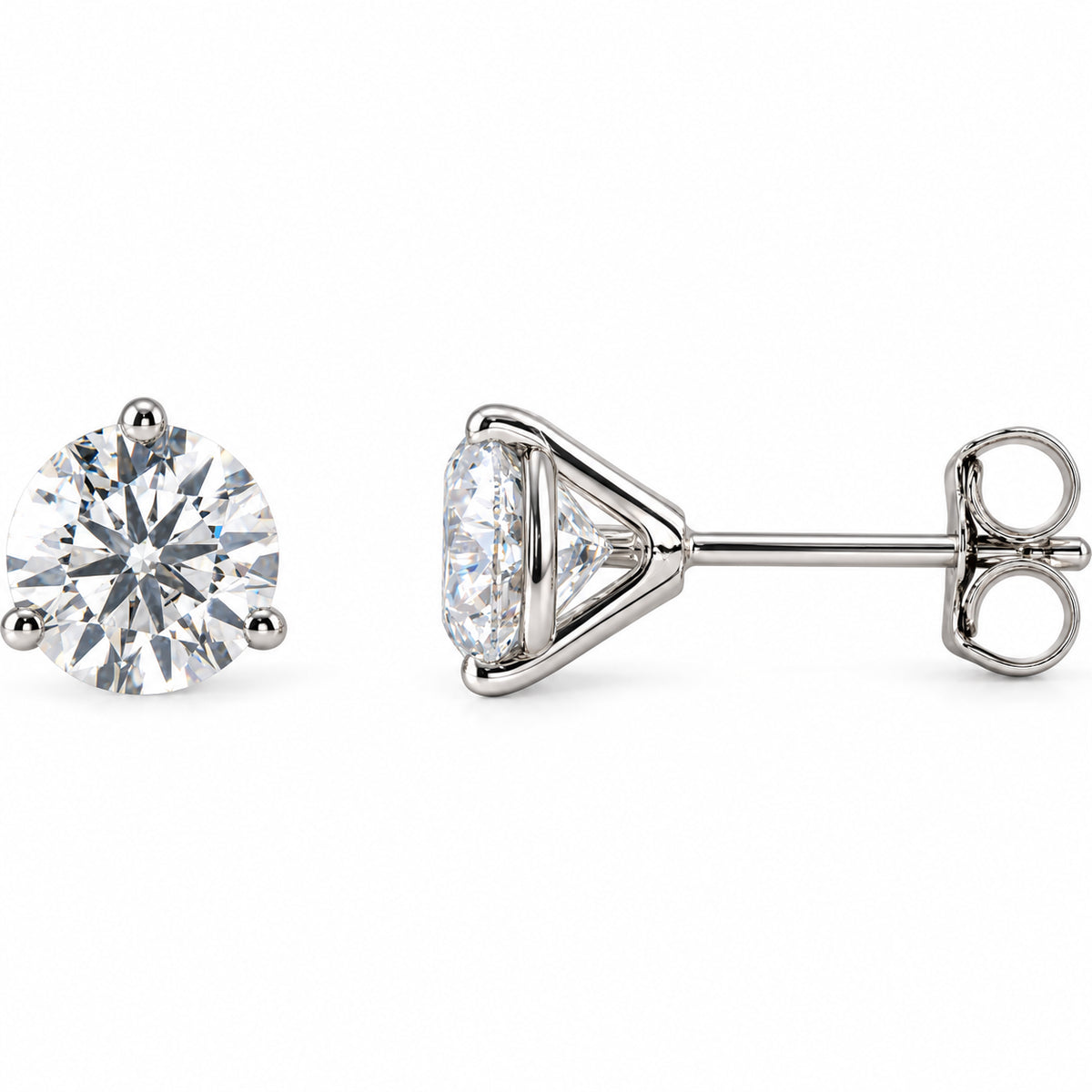 Three-prong lab-grown diamond stud earrings — 14K White Gold — 6.3mm — 2 CTW — view 1