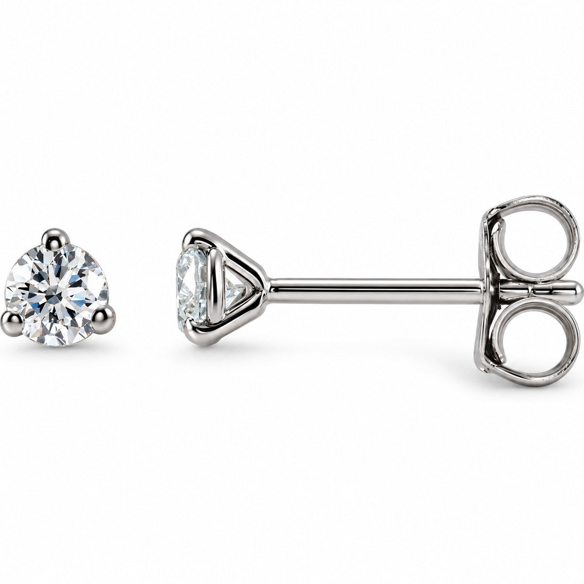 Three-prong lab-grown diamond stud earrings — 14K White Gold — 3mm — 1/5 CTW — view 1