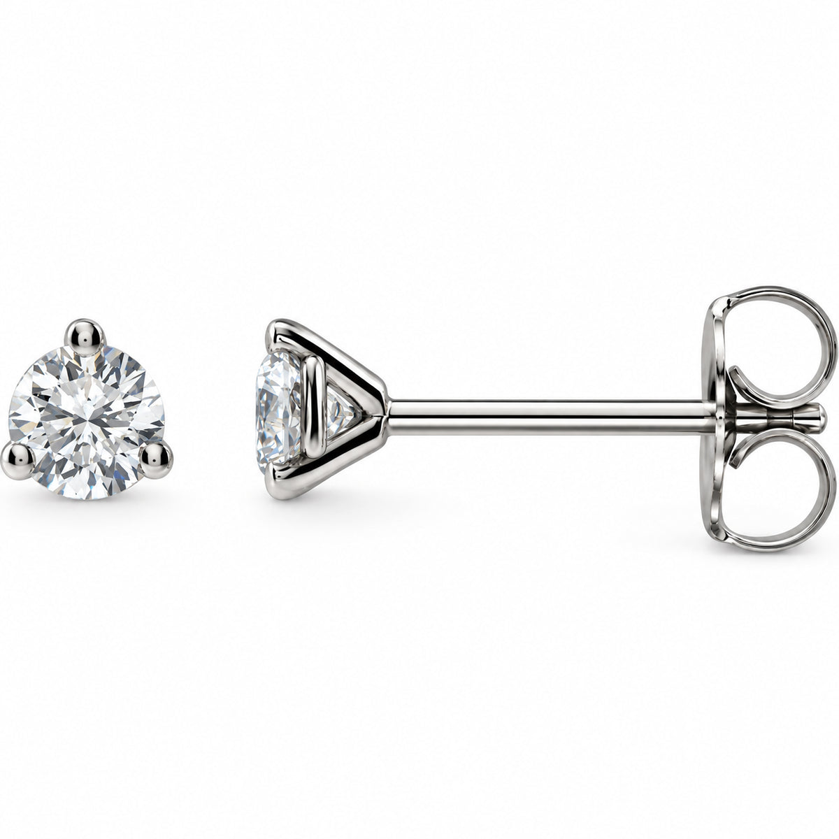 Three-prong lab-grown diamond stud earrings — 14K White Gold — 3.3mm — 1/4 CTW — view 1