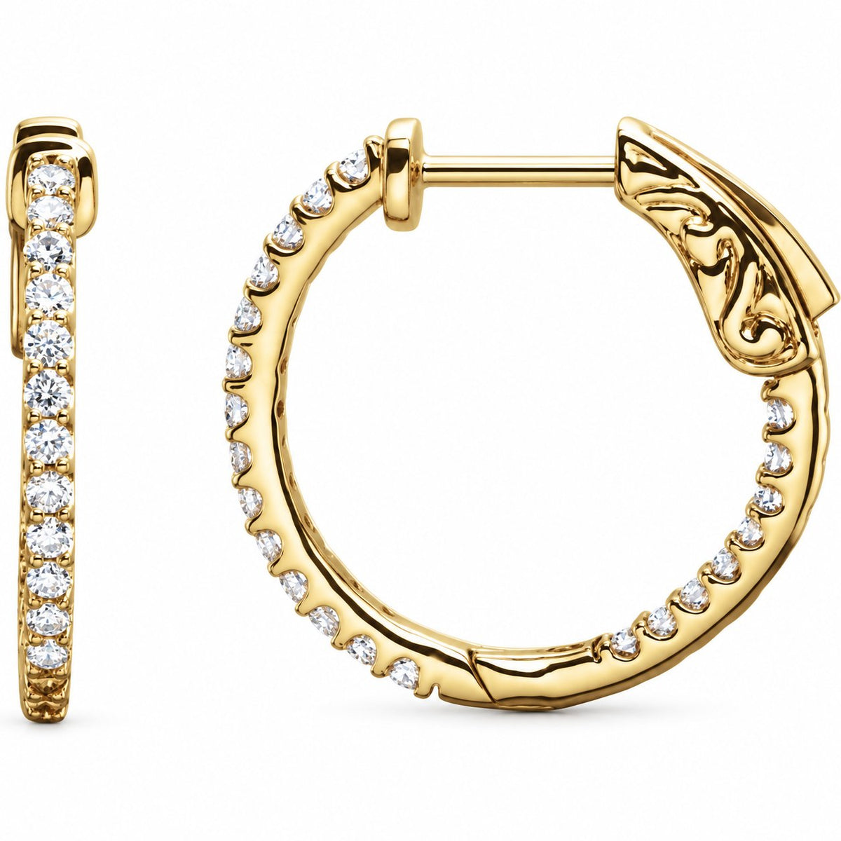14K Yellow Gold Lab-Grown Diamond Inside-Out Hoop Earrings — representative view 1