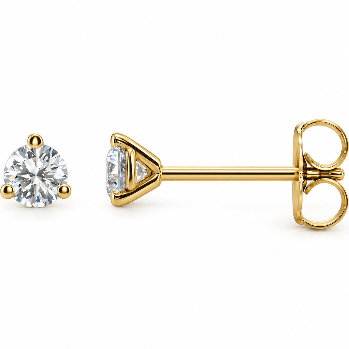 Three-prong lab-grown diamond stud earrings — 14K Yellow Gold — 3mm — 1/5 CTW — view 1