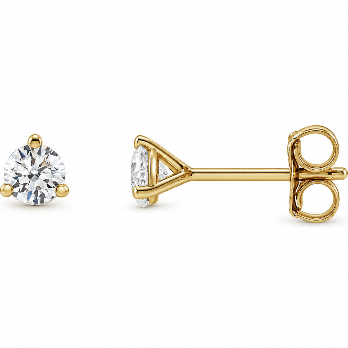 Three-prong lab-grown diamond stud earrings — 14K Yellow Gold — 2.5mm — 1/8 CTW — view 1