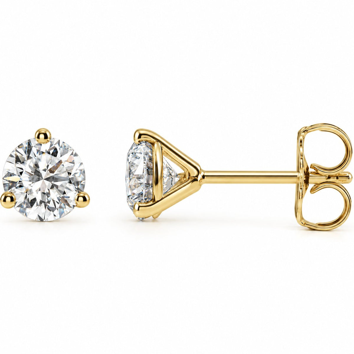 14K Gold 1 CTW Lab-Grown Diamond 3-Prong Cocktail Stud Earrings — 14K Yellow Gold, view 1