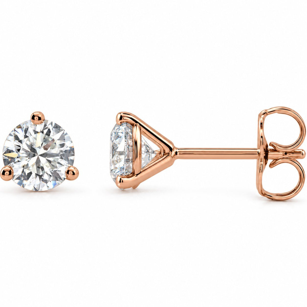 14K Gold 1 CTW Lab-Grown Diamond 3-Prong Cocktail Stud Earrings — 14K Rose Gold, view 1
