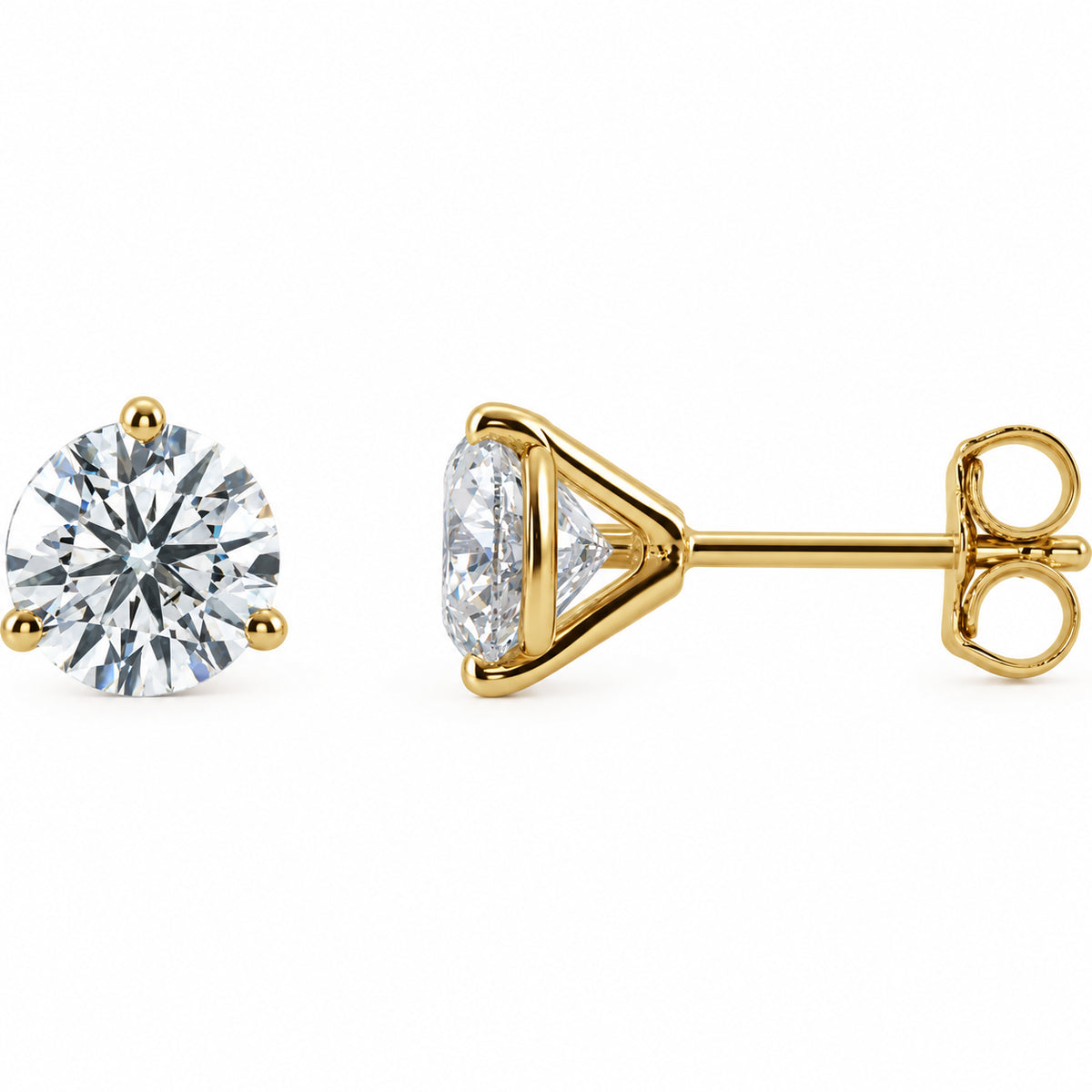 Three-prong lab-grown diamond stud earrings — 14K Yellow Gold — 5.75mm — 1 1/2 CTW — view 1
