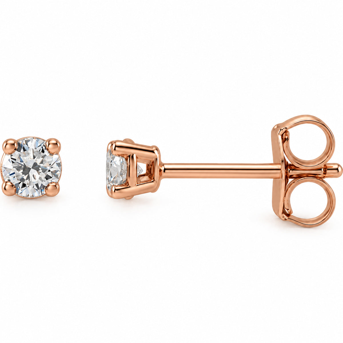 Round 4-Prong Lightweight Stud Earrings — 14K Rose Gold — 3.4mm — 1/3 CTW — view 1