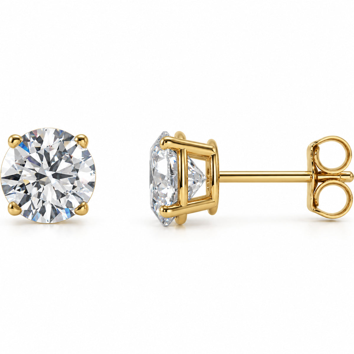 Round 4-Prong Lightweight Stud Earrings — 14K Yellow Gold — 6.3mm — 2 CTW — view 1