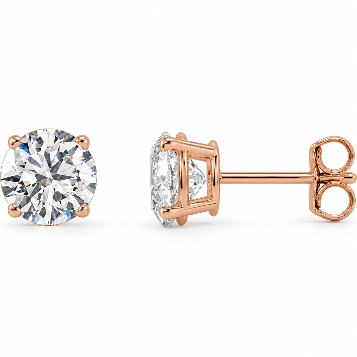 Round 4-Prong Lightweight Stud Earrings — 14K Rose Gold — 6.3mm — 2 CTW — view 1
