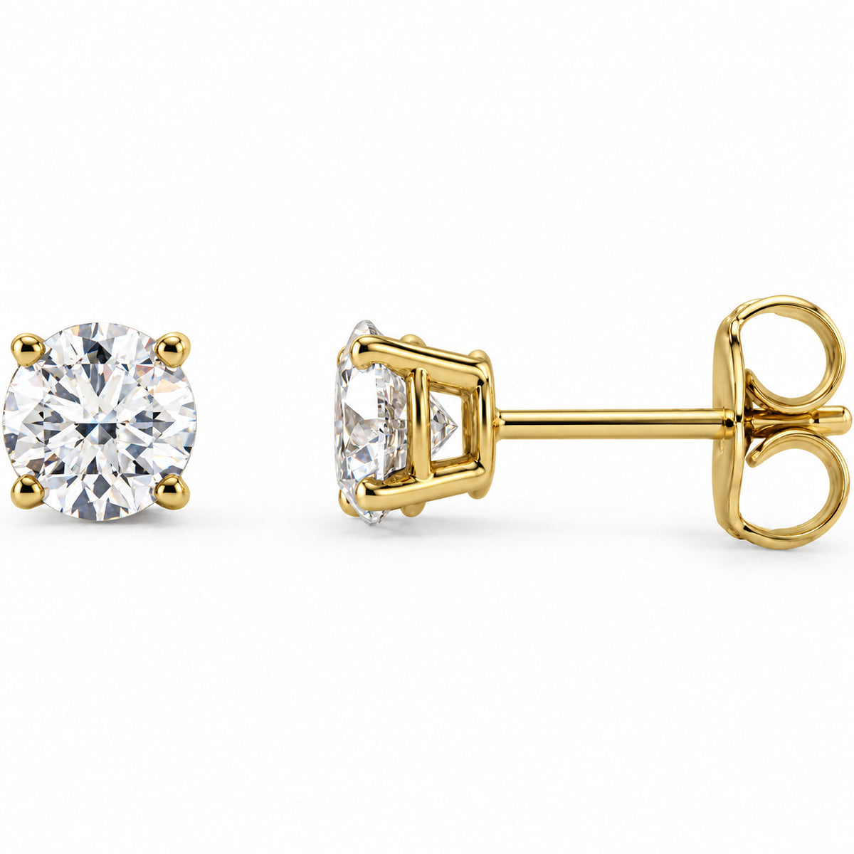 Round 4-Prong Lightweight Stud Earrings — 14K Yellow Gold — 5.5mm — 1 1/4 CTW — view 1