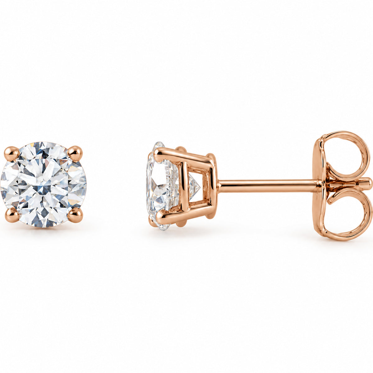 Round 4-Prong Lightweight Stud Earrings — 14K Rose Gold — 5.5mm — 1 1/4 CTW — view 1