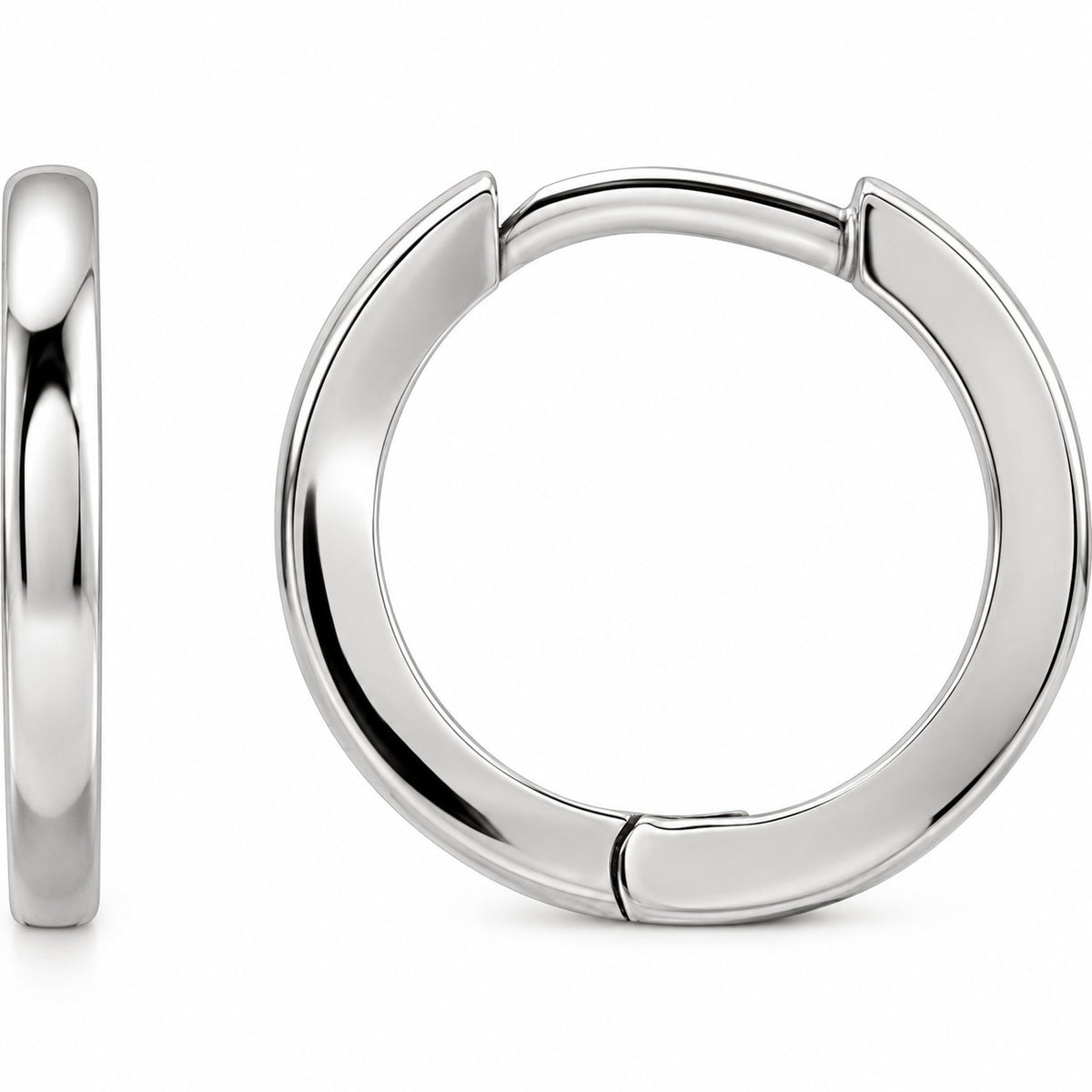 14K Gold 12.5 mm Hinged Hoop Earrings — 14K White Gold, view 1