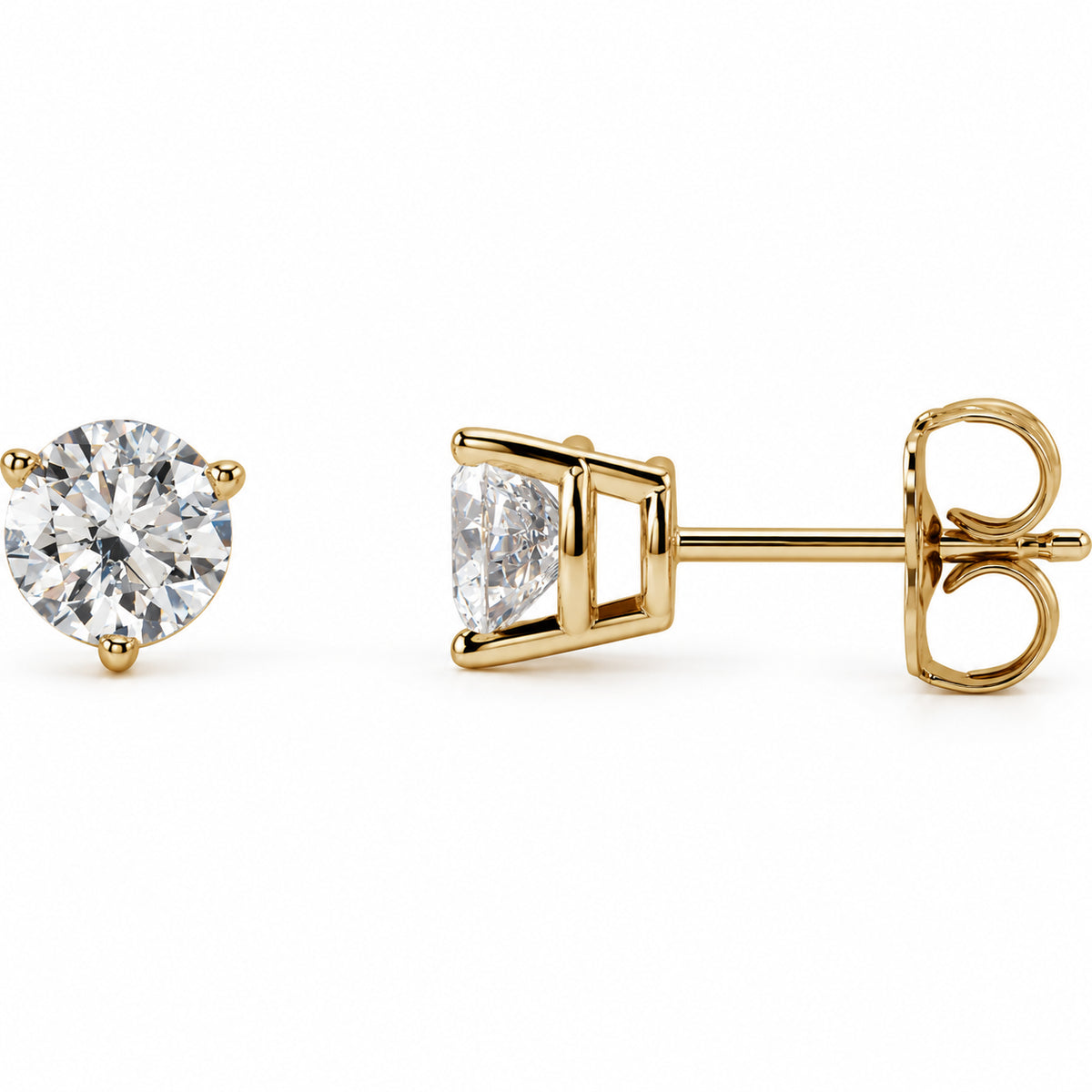 Round 3-Prong Stud Earrings — 14K Yellow Gold — 5mm — 1 CTW — view 1