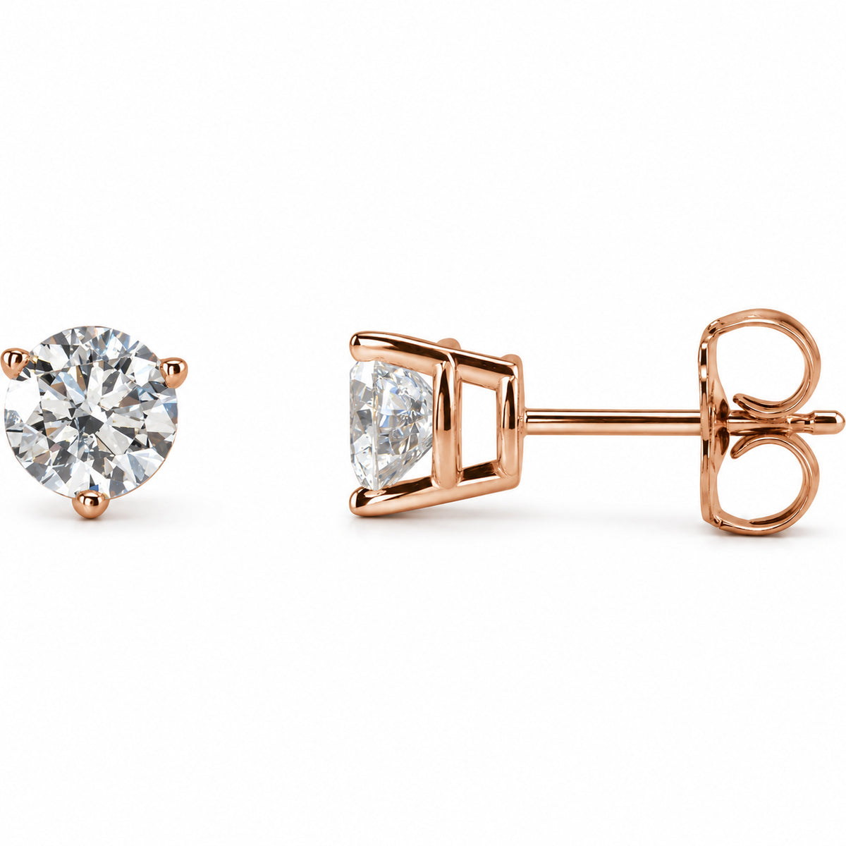 Round 3-Prong Stud Earrings — 14K Rose Gold — 5mm — 1 CTW — view 1