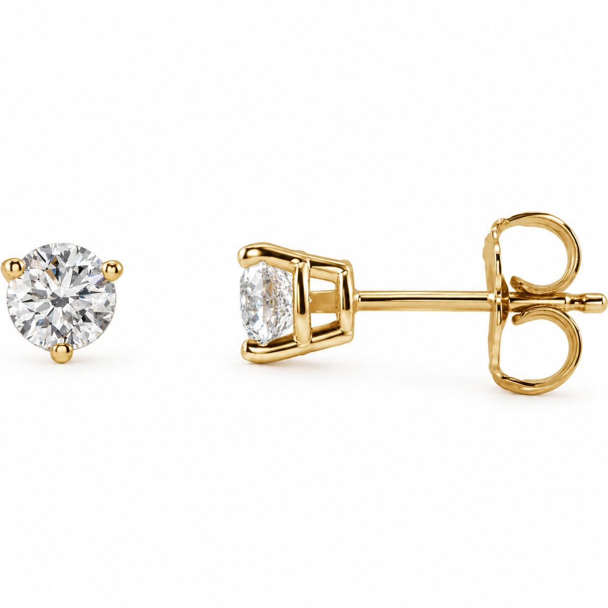 Round 3-Prong Stud Earrings — 14K Yellow Gold — 4mm — 1/2 CTW — view 1