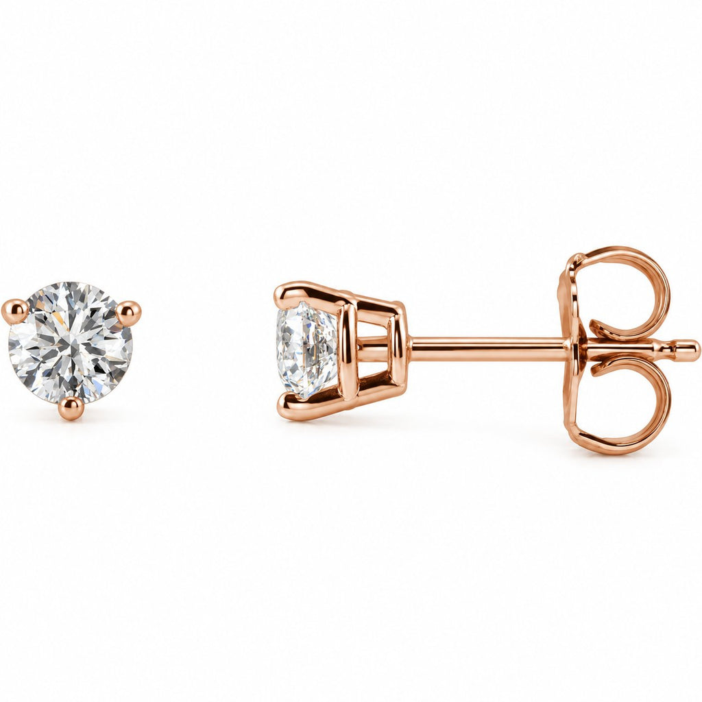Round 3-Prong Stud Earrings — 14K Rose Gold — 4mm — 1/2 CTW — view 1