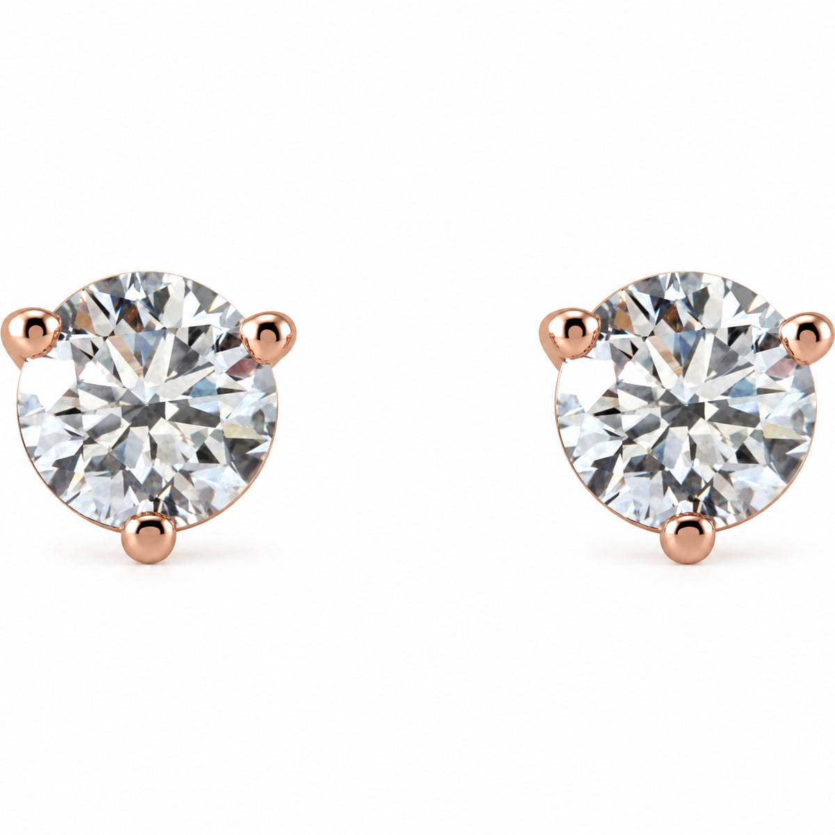 Round 3-Prong Stud Earrings — 14K Rose Gold — 4mm — 1/2 CTW — view 2