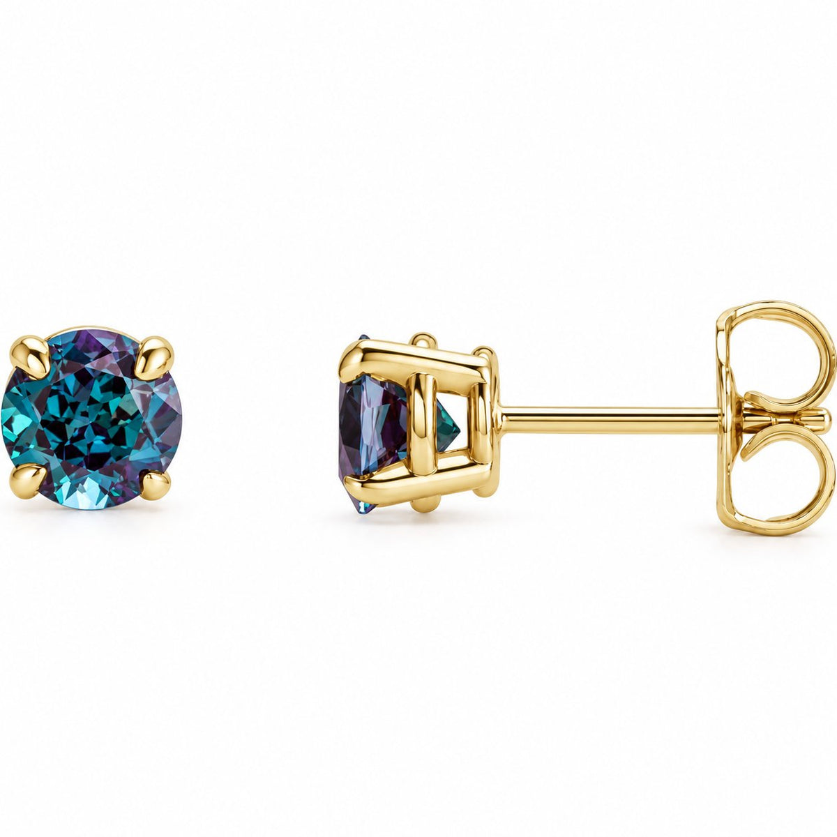 14K Gold Lab-Grown Alexandrite 4-Prong Claw Stud Earrings — 14K Yellow Gold, view 1