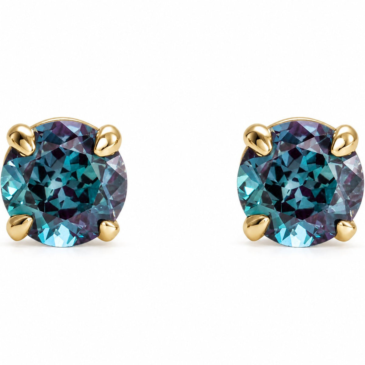 14K Gold Lab-Grown Alexandrite 4-Prong Claw Stud Earrings — 14K Yellow Gold, view 2
