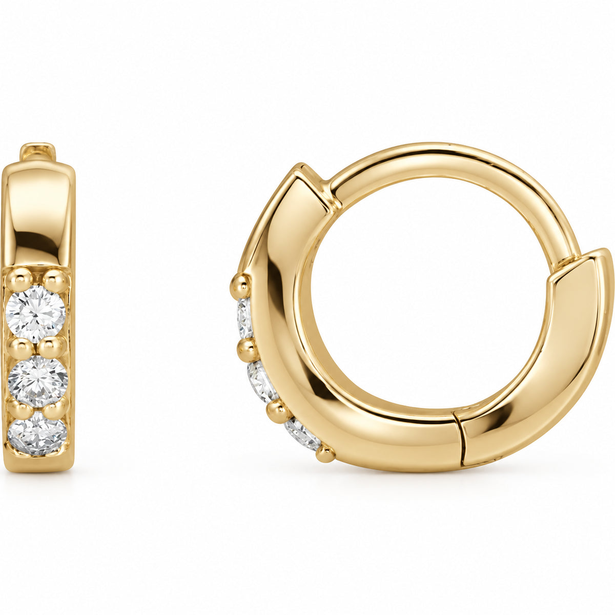 Accented Huggie Earrings — 14K Yellow Gold — 8 mm — view 1