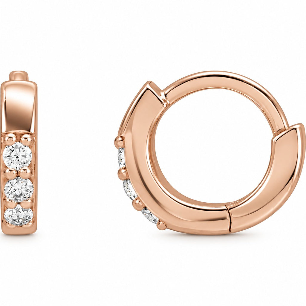 Accented Huggie Earrings — 14K Rose Gold — 8 mm — view 1