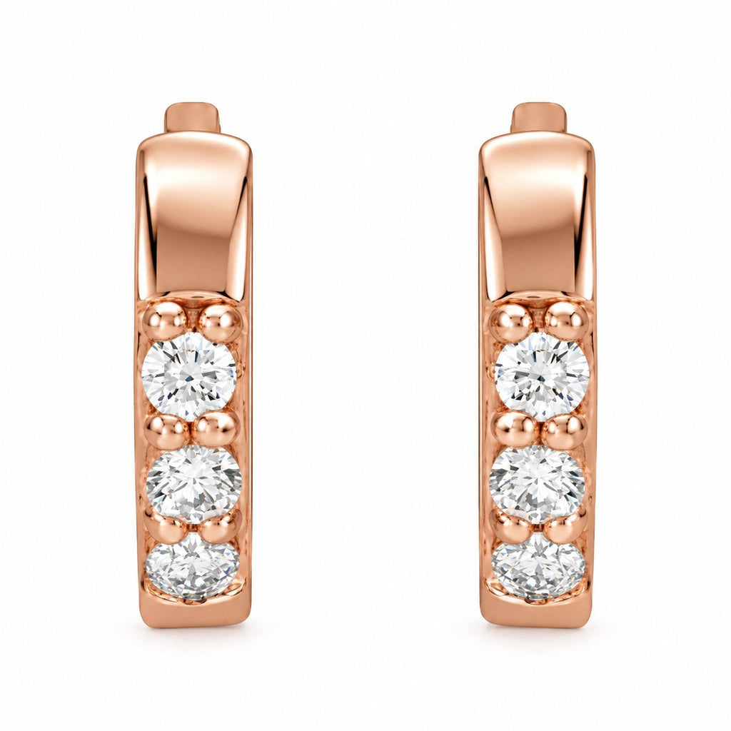 Accented Huggie Earrings — 14K Rose Gold — 8 mm — view 2