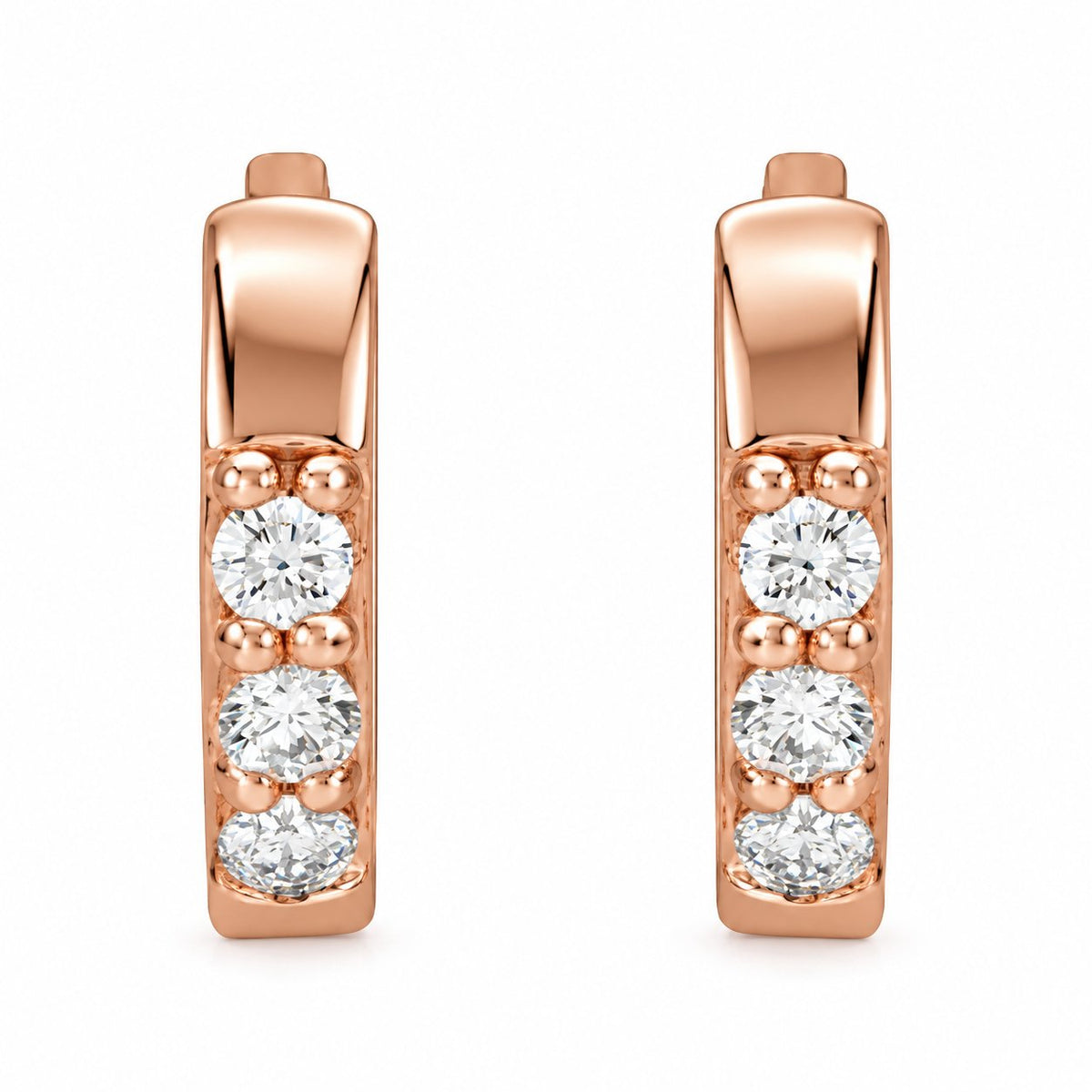 Accented Huggie Earrings — 14K Rose Gold — 8 mm — view 2
