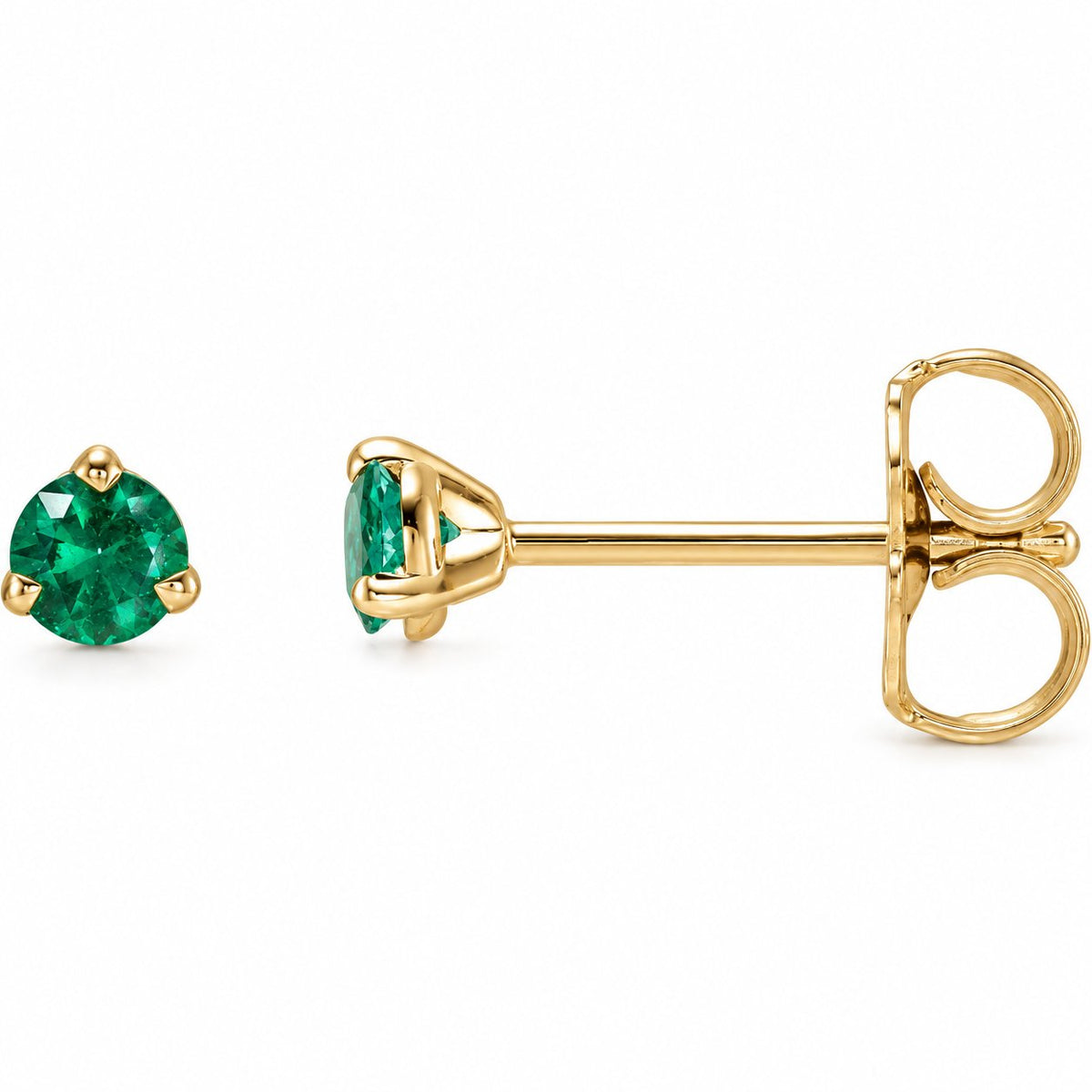 14K Gold Natural Emerald 3-Prong Claw Stud Earrings — 14K Yellow Gold, view 1