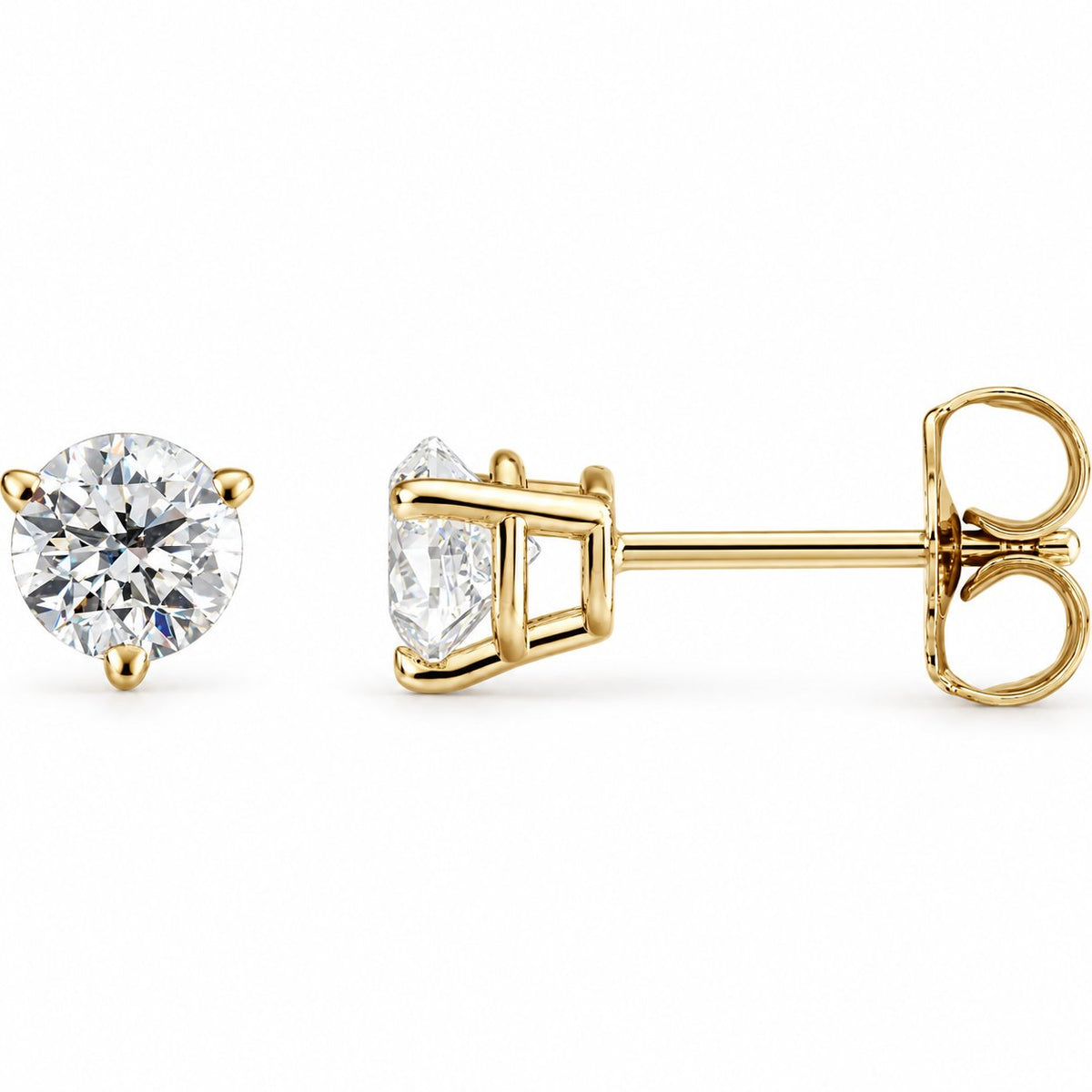 14K Gold 3/4 CTW Lab-Grown Diamond 3-Prong Stud Earrings — 14K Yellow Gold, view 1