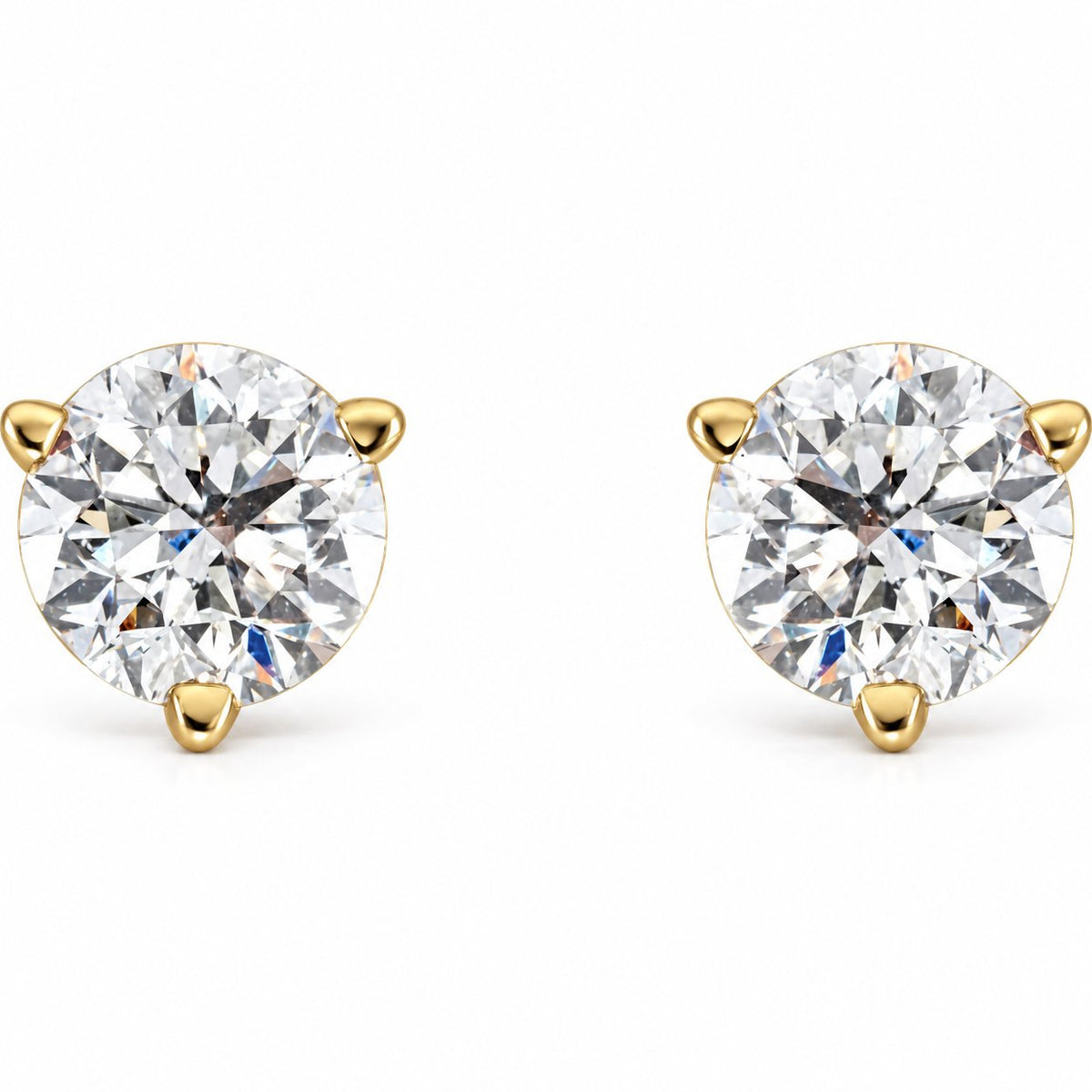 14K Gold 3/4 CTW Lab-Grown Diamond 3-Prong Stud Earrings — 14K Yellow Gold, view 2