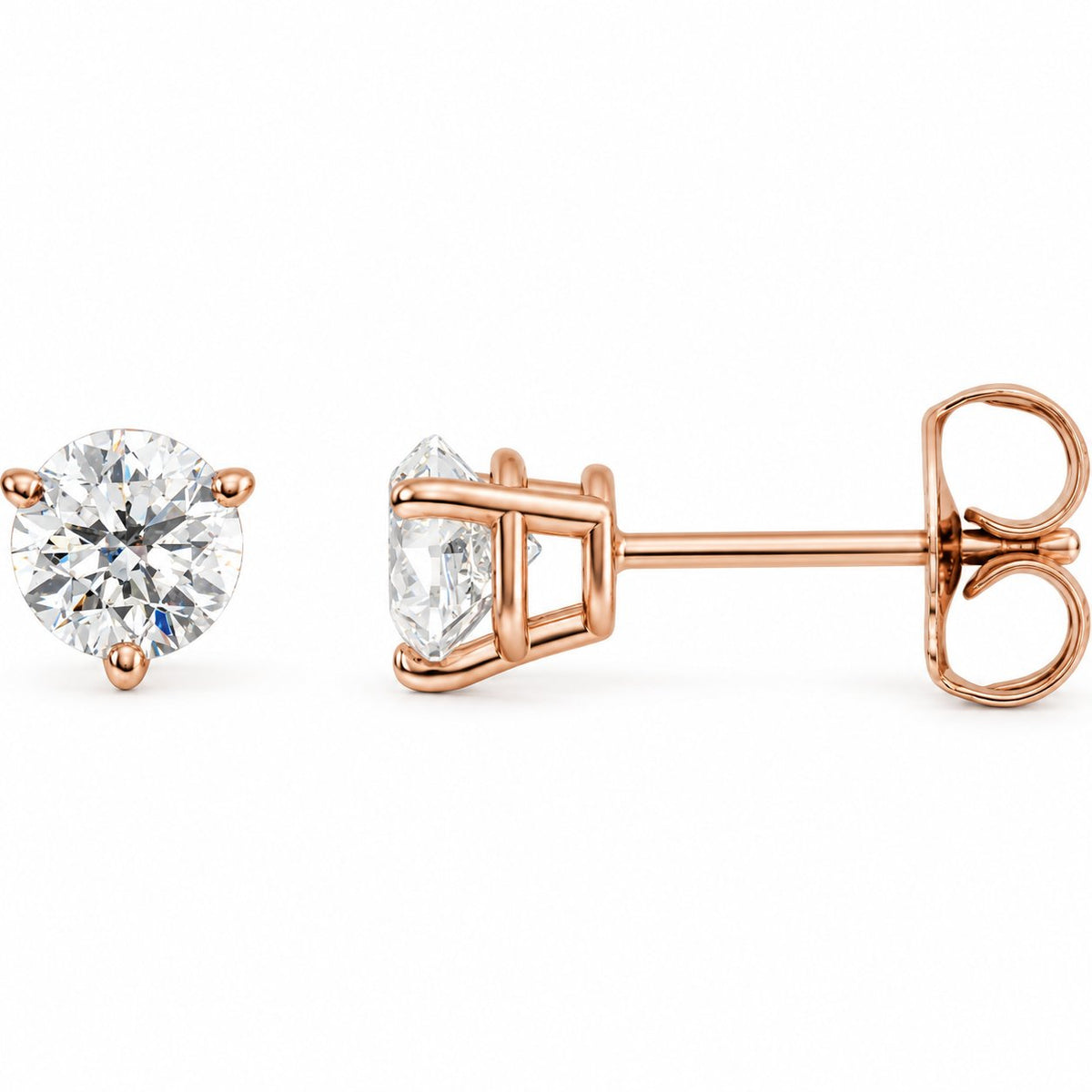 14K Gold 3/4 CTW Lab-Grown Diamond 3-Prong Stud Earrings — 14K Rose Gold, view 1