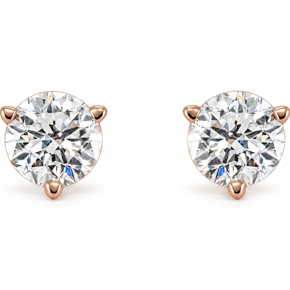 14K Gold 3/4 CTW Lab-Grown Diamond 3-Prong Stud Earrings — 14K Rose Gold, view 2