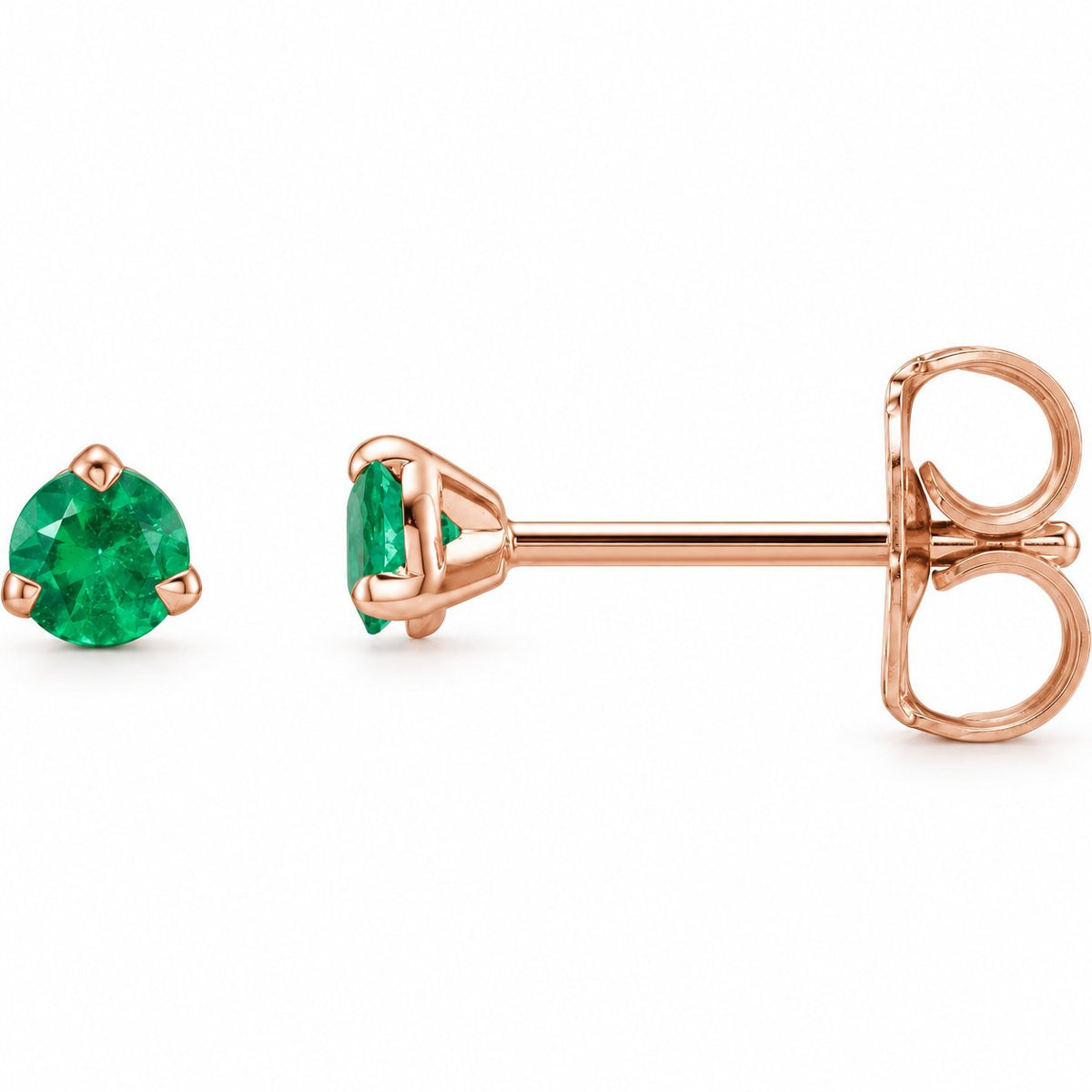 14K Gold Natural Emerald 3-Prong Claw Stud Earrings — 14K Rose Gold, view 1