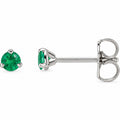 14K Gold Natural Emerald 3-Prong Claw Stud Earrings — 14K White Gold, view 1