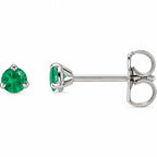 14K Gold Natural Emerald 3-Prong Claw Stud Earrings — 14K White Gold, view 1