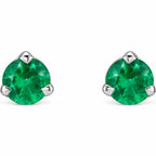 14K Gold Natural Emerald 3-Prong Claw Stud Earrings — 14K White Gold, view 2
